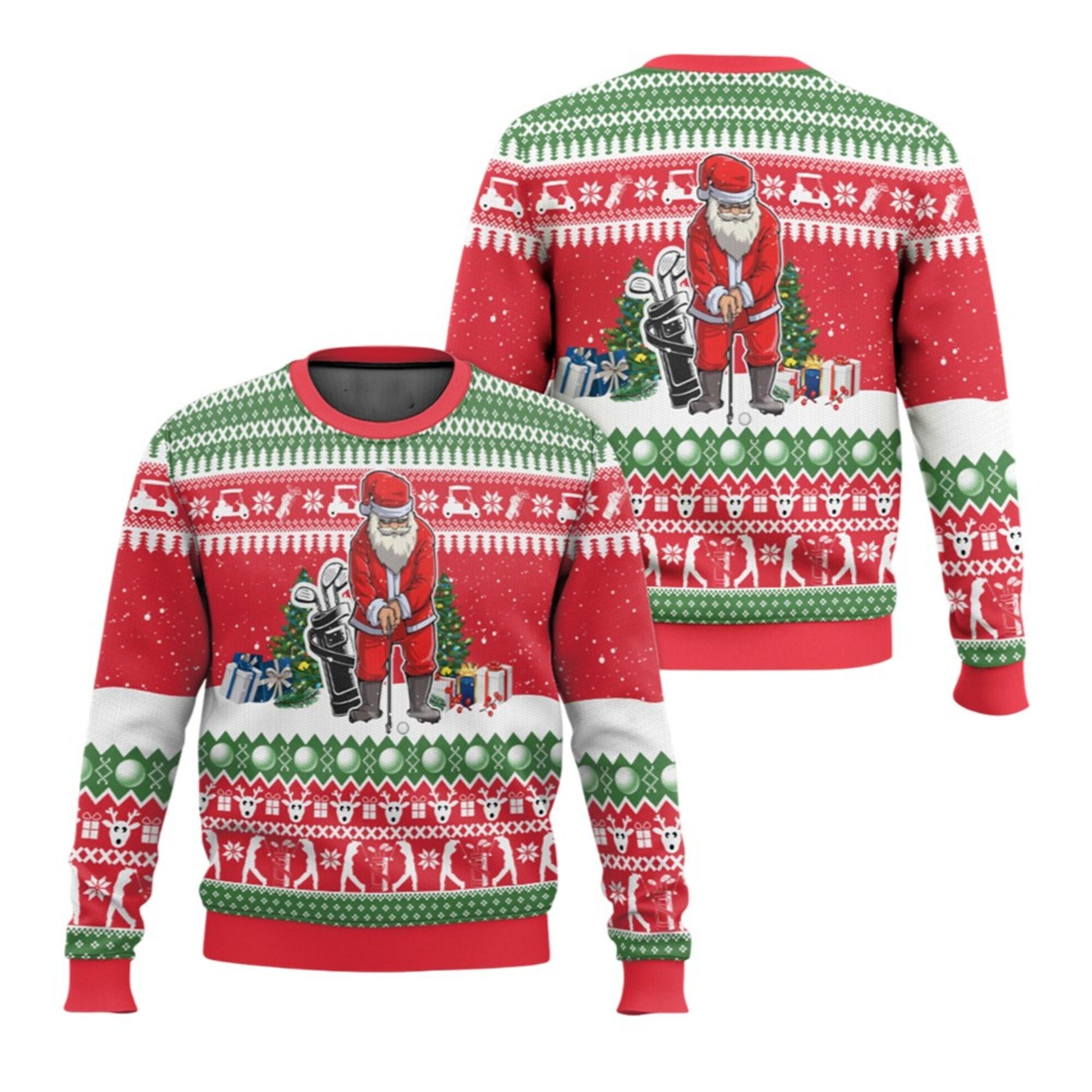 2026 Christmas Santa Playing Golf Ugly Sweater - Moonbestprint