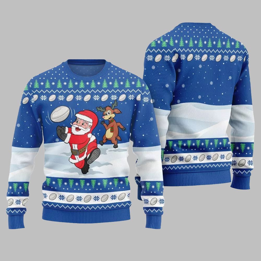 2026 Christmas Santa Playing Rugby Ugly Christmas Sweater - Moonbestprint
