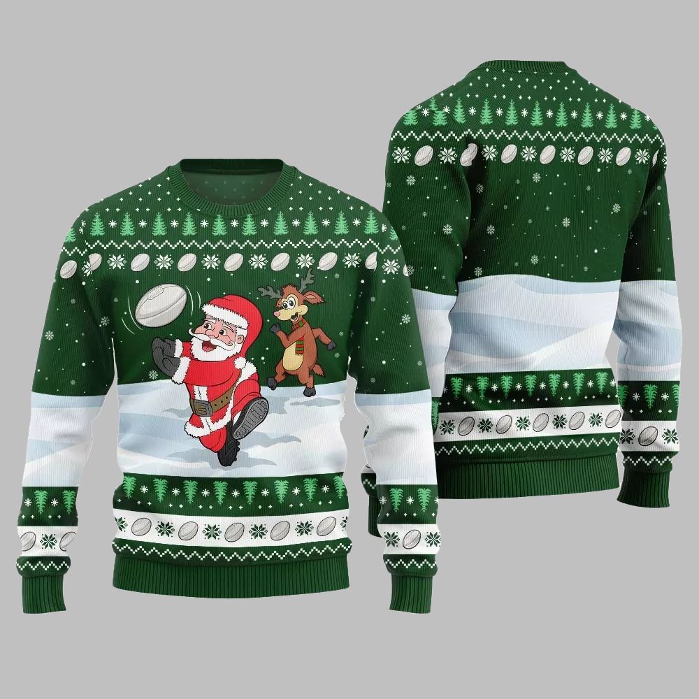 2026 Christmas Santa Playing Rugby Ugly Christmas Sweater - Moonbestprint
