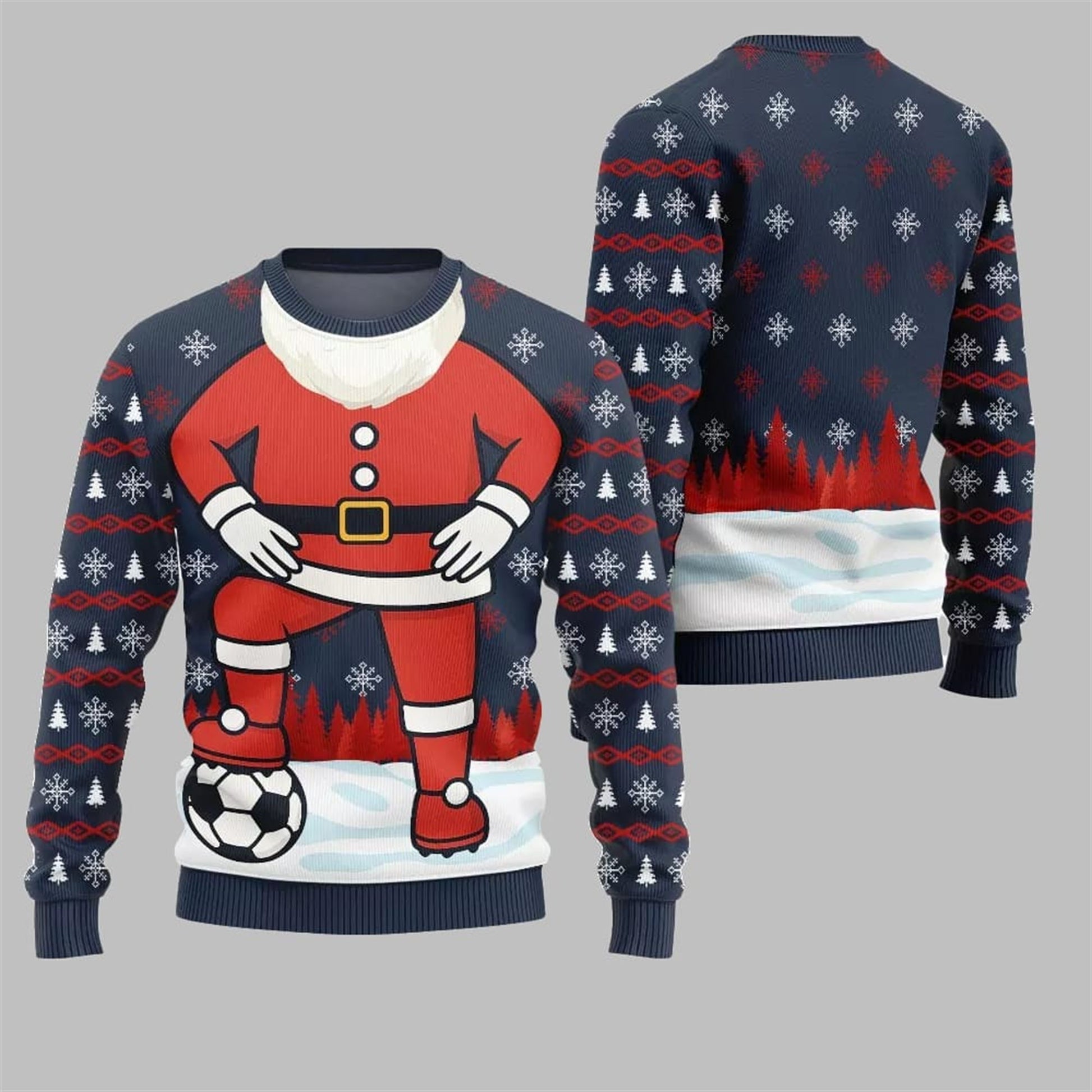 2026 Christmas Santa Playing Soccer Ugly Sweater - Moonbestprint