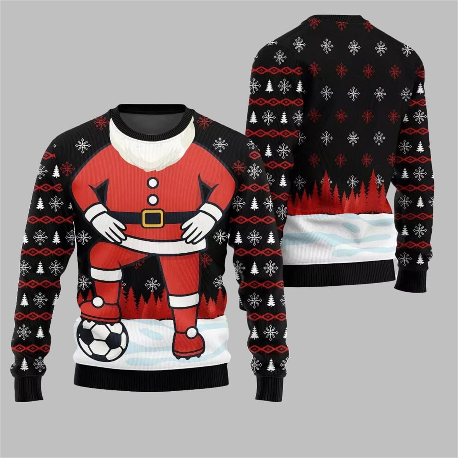 2026 Christmas Santa Playing Soccer Ugly Sweater - Moonbestprint
