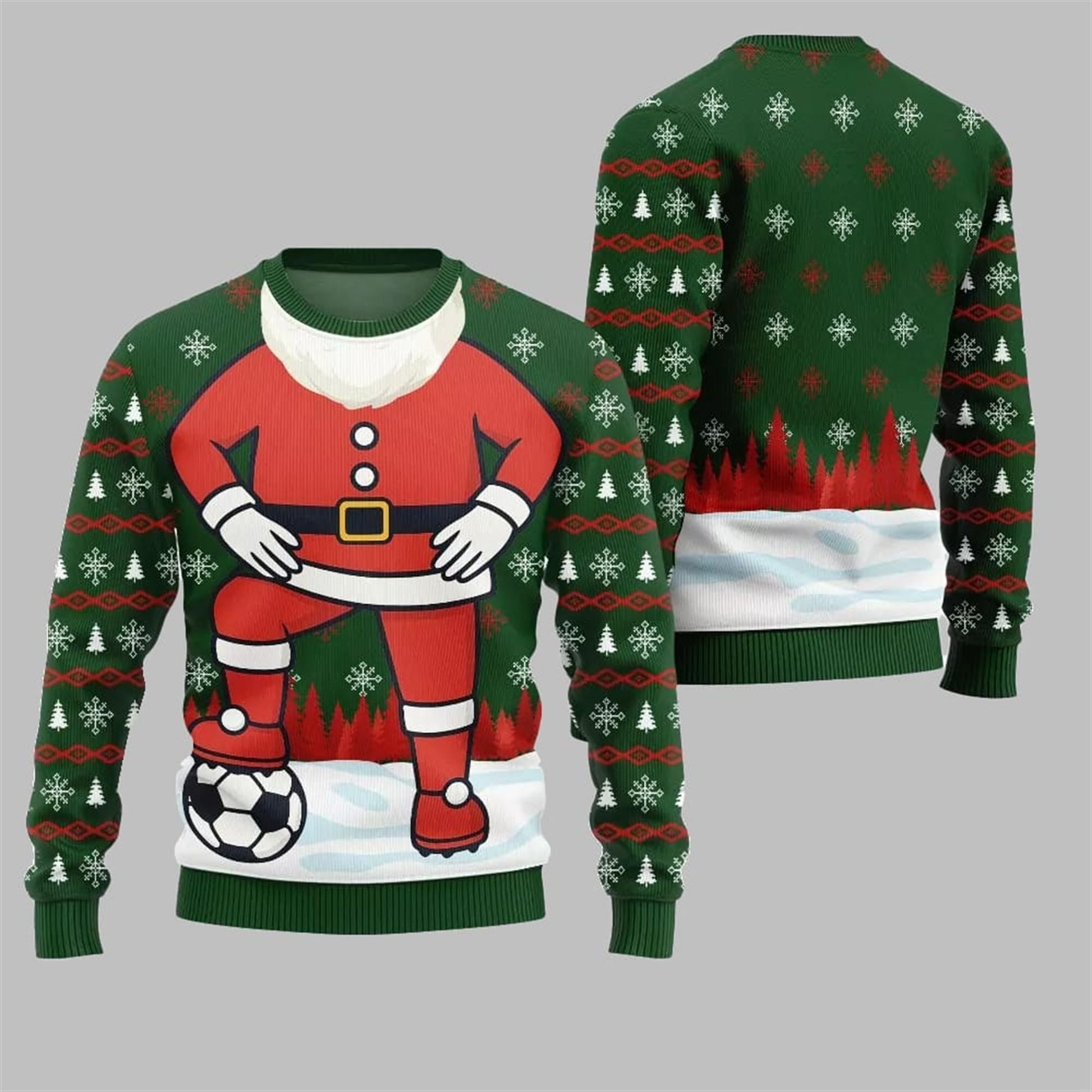 2026 Christmas Santa Playing Soccer Ugly Sweater - Moonbestprint