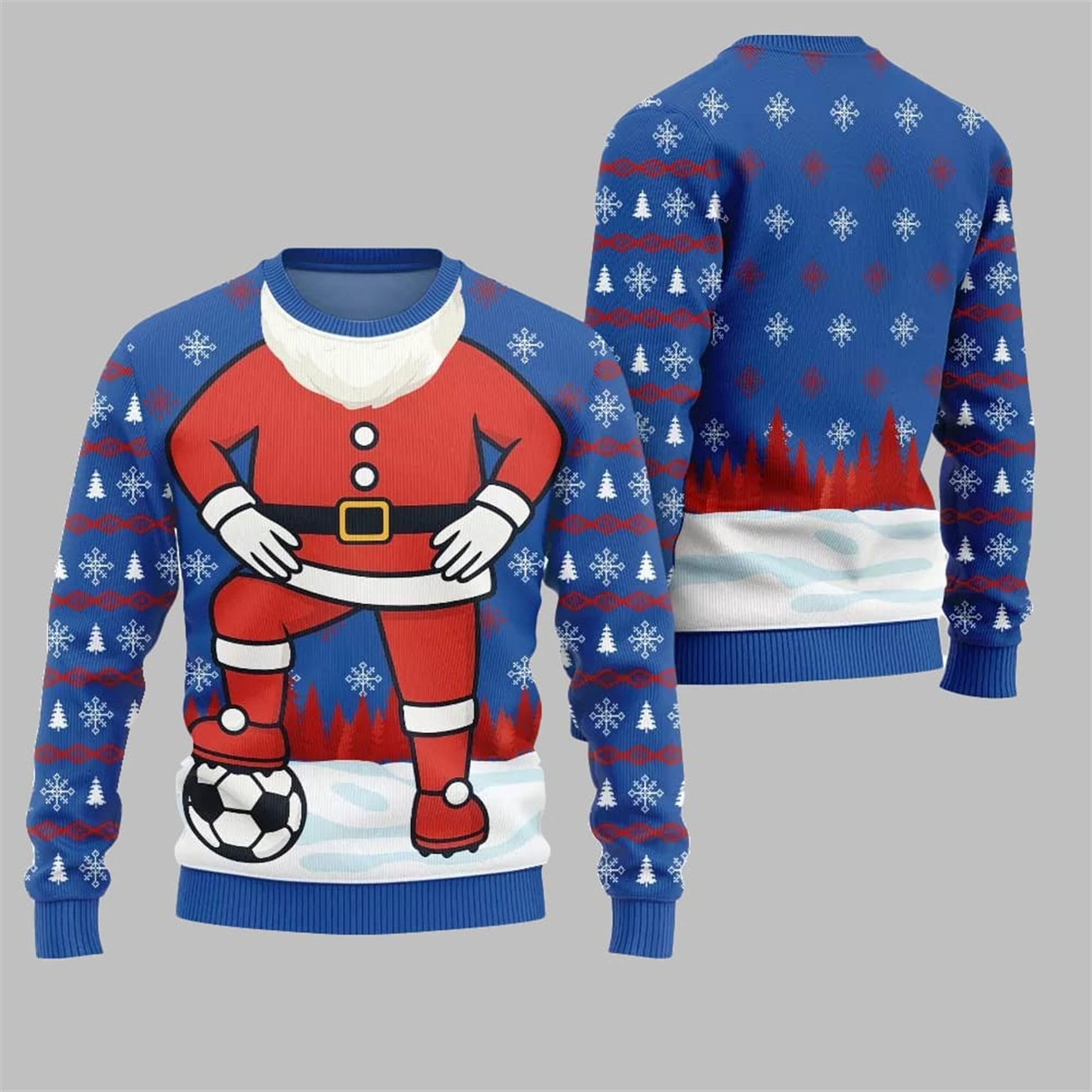 2026 Christmas Santa Playing Soccer Ugly Sweater - Moonbestprint