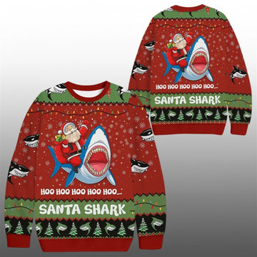 2026 Christmas Santa Shark Hoo Hoo Hoo Ugly Sweater - Moonbestprint