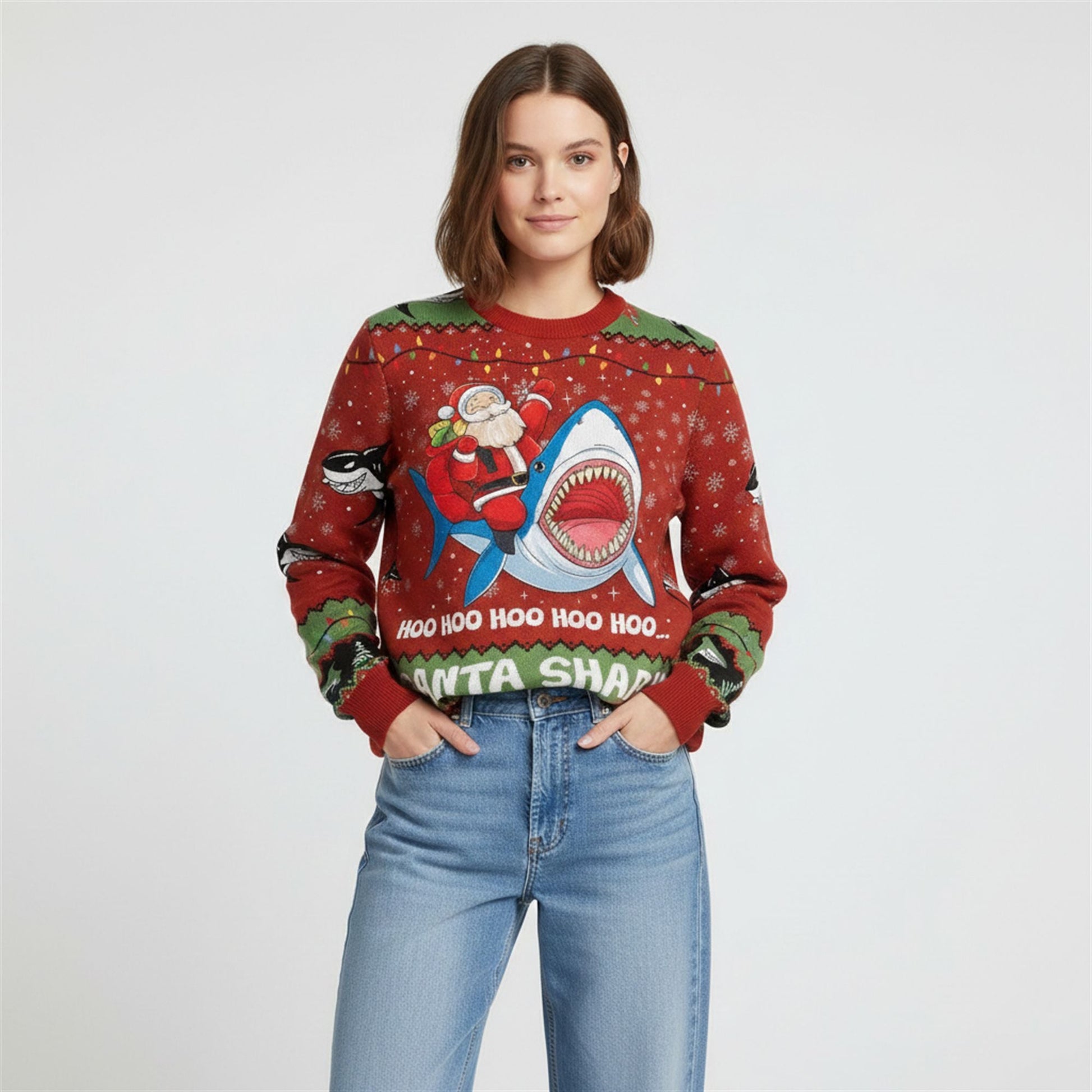 2026 Christmas Santa Shark Hoo Hoo Hoo Ugly Sweater - Moonbestprint