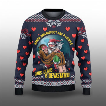 2026 Christmas Santa and Bigfoot Are A Couple Ugly Sweater - Moonbestprint