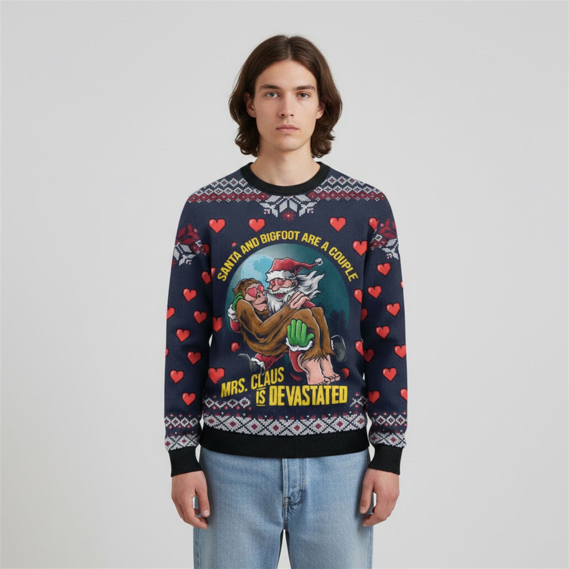 2026 Christmas Santa and Bigfoot Are A Couple Ugly Sweater - Moonbestprint