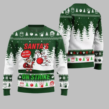 2026 Christmas Santas On Strike Bowling League Ugly Christmas Sweater - Moonbestprint