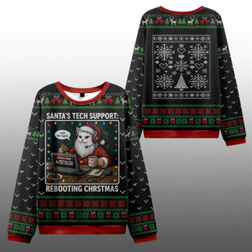 2026 Christmas Santa's Tech Support Cats Rebooting Ugly Sweater - Moonbestprint