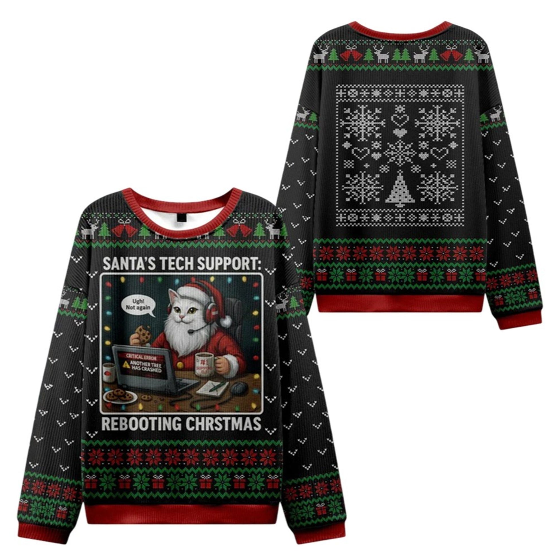 2026 Christmas Santa's Tech Support Cats Rebooting Ugly Sweater - Moonbestprint