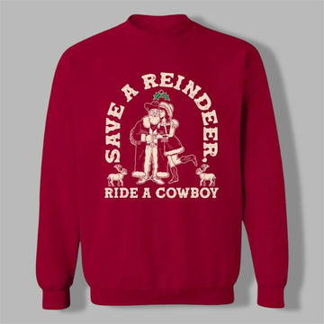 2026 Christmas Save A Reindeer Ride A Cowboy Ugly Sweater - Moonbestprint