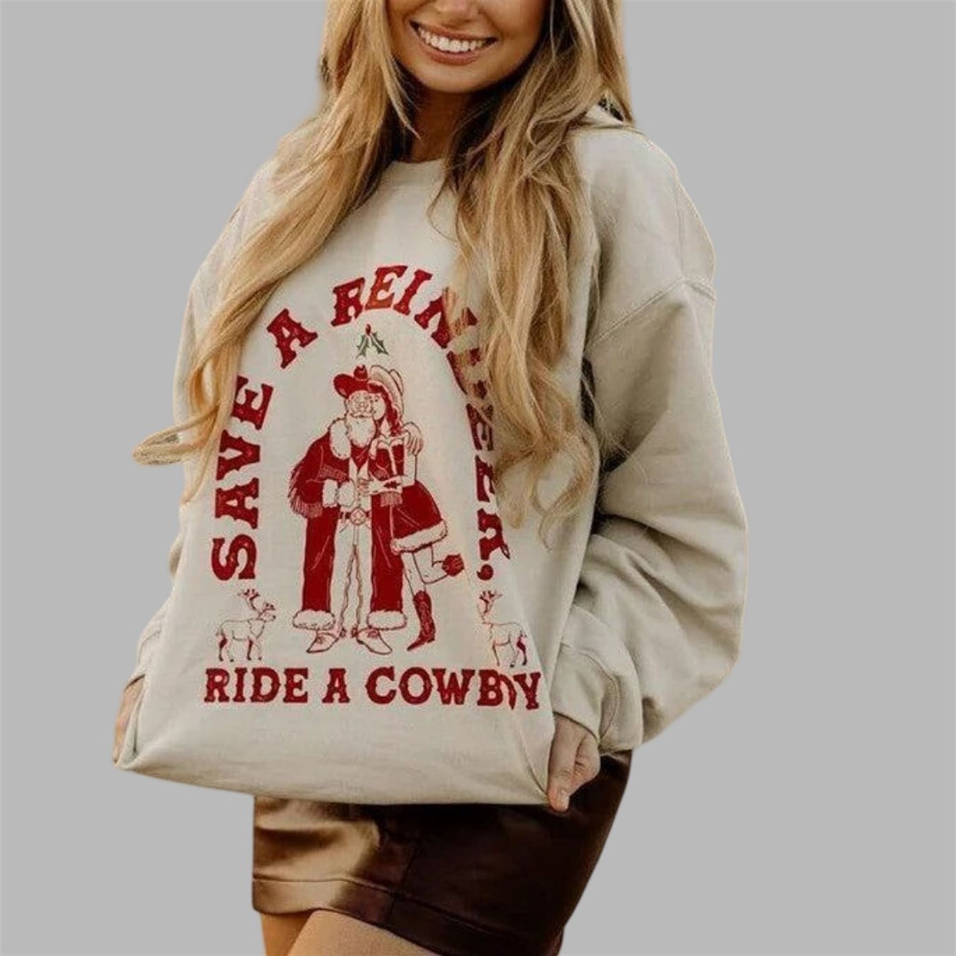 2026 Christmas Save A Reindeer Ride A Cowboy Ugly Sweater - Moonbestprint