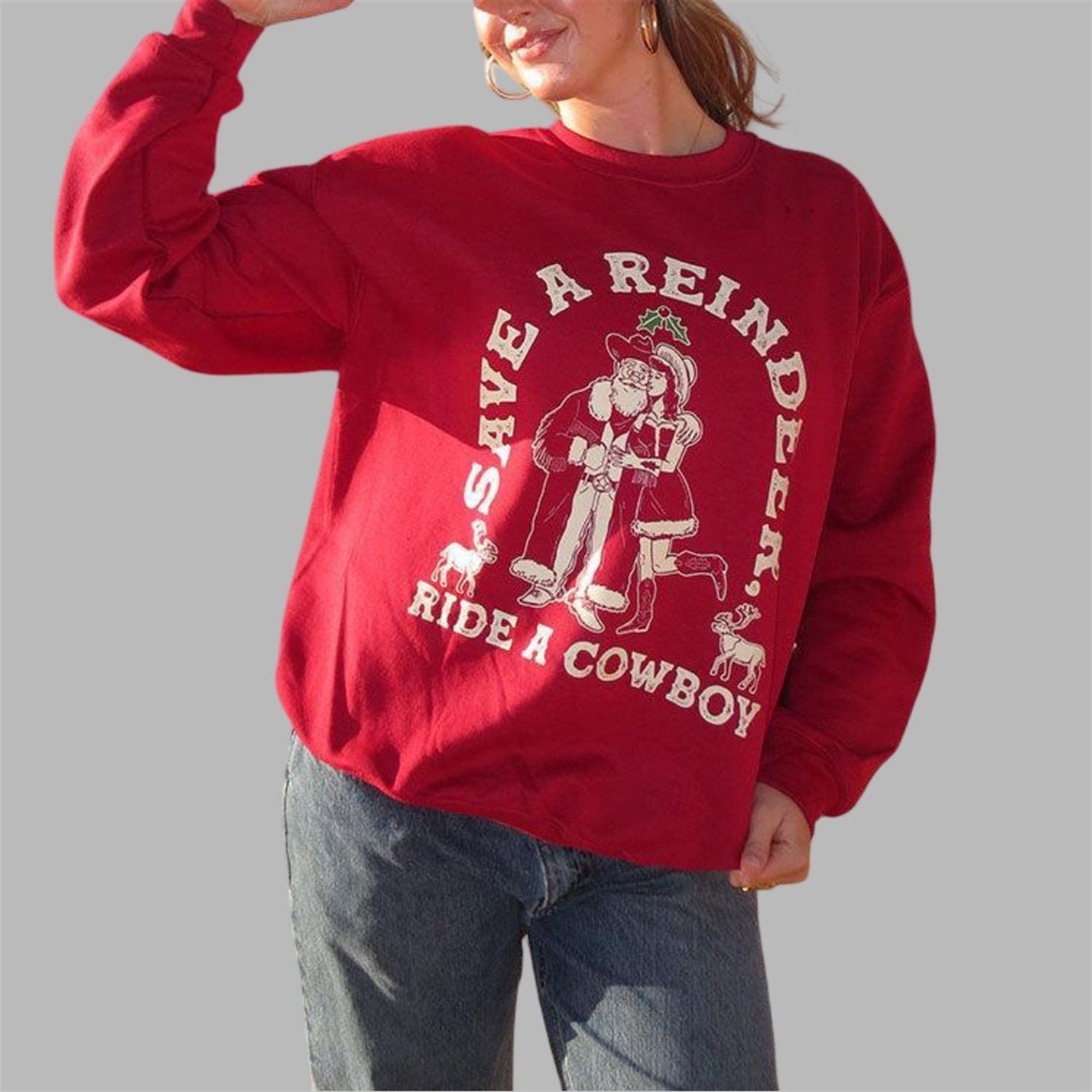 2026 Christmas Save A Reindeer Ride A Cowboy Ugly Sweater - Moonbestprint