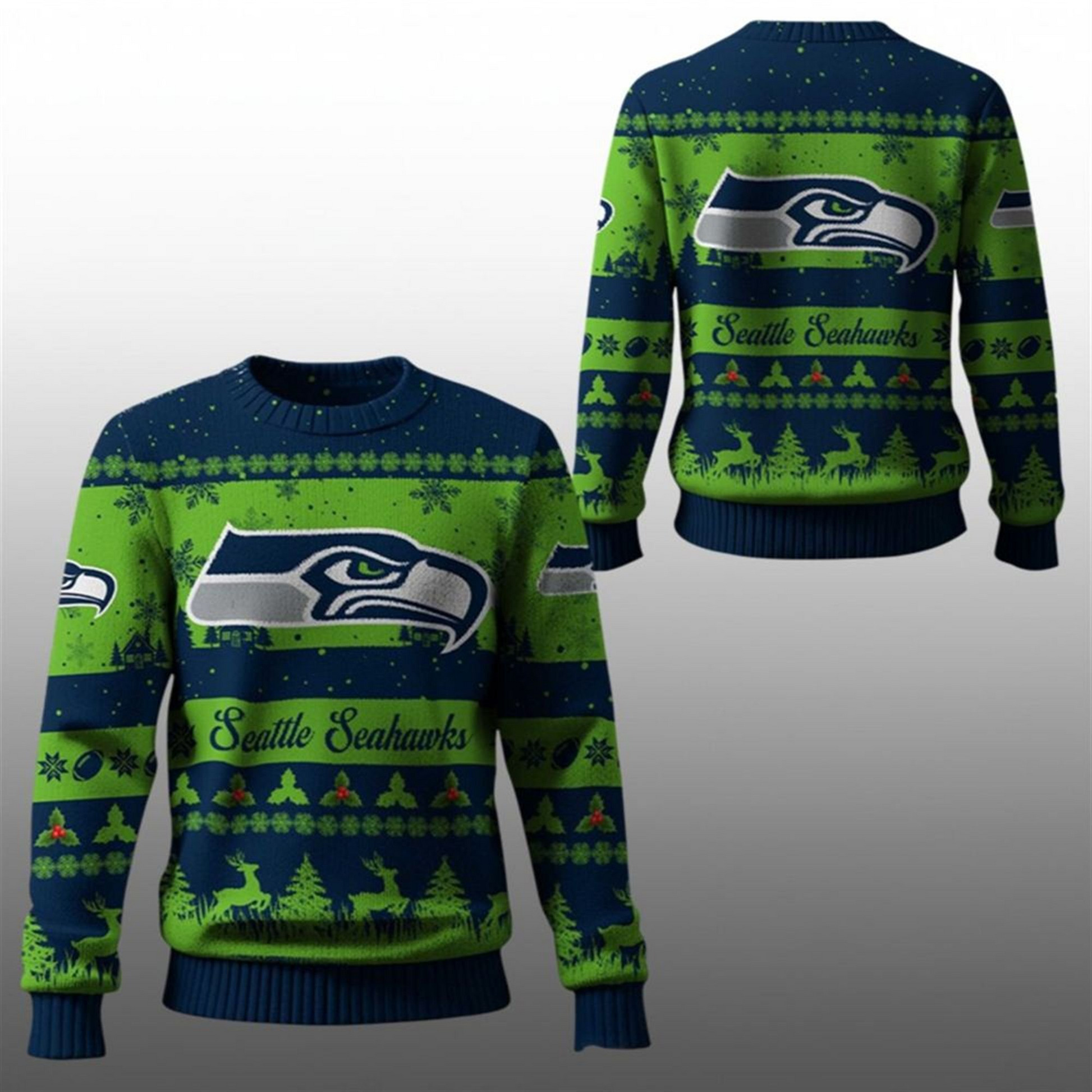 2025 Christmas Seahawks Festive Reindeer Tree Ugly Sweater – Moonbestprint