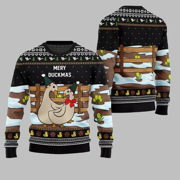 2026 Christmas Seriously Naughty Duck On The Farm Ugly Christmas Sweater - Moonbestprint