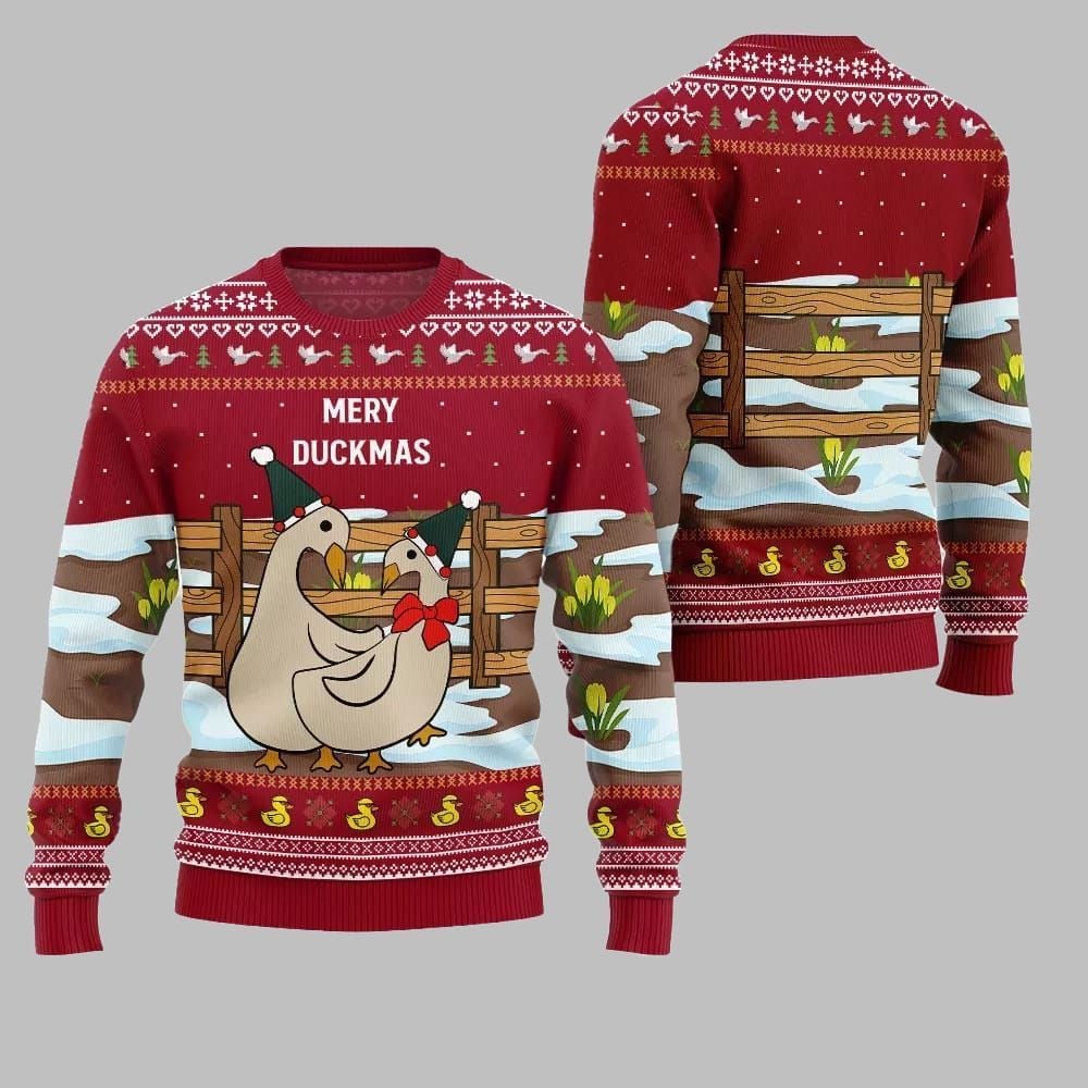 2026 Christmas Seriously Naughty Duck On The Farm Ugly Christmas Sweater - Moonbestprint