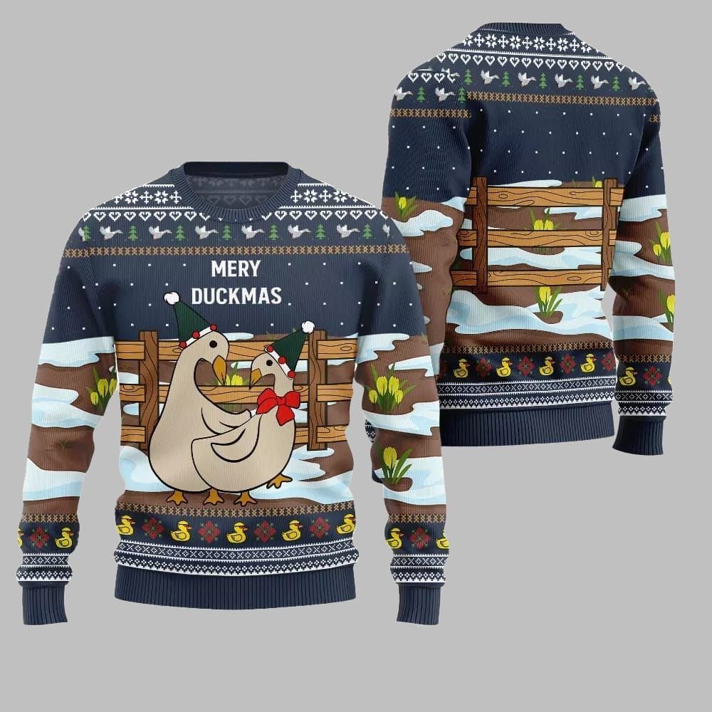 2026 Christmas Seriously Naughty Duck On The Farm Ugly Christmas Sweater - Moonbestprint