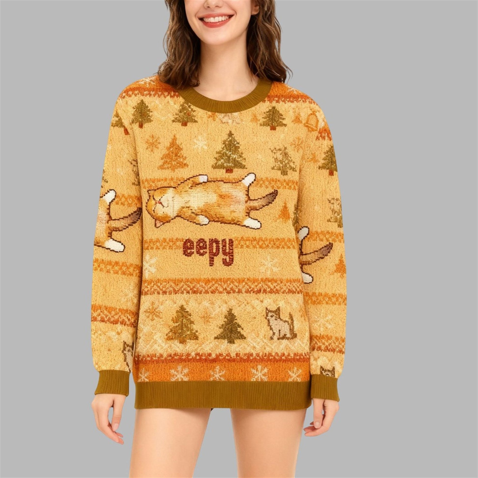 2026 Christmas Silly Sleepy Cat Meme Ugly Sweater - Moonbestprint