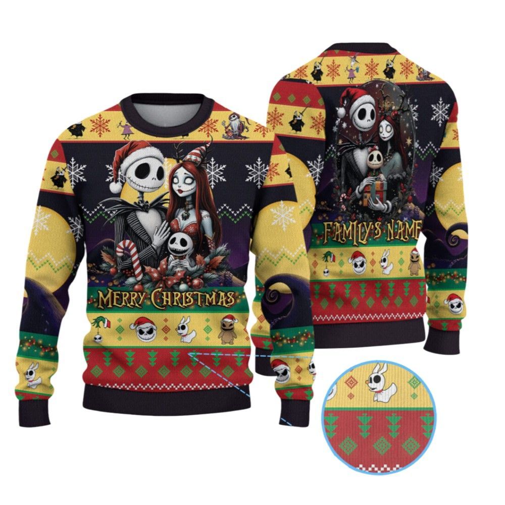 2026 Christmas Family Jack and Sally Ugly Sweater - Moonbestprint