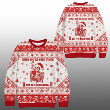 2026 Christmas Skull Dead Inside Festive Outside Ugly Sweater - Moonbestprint