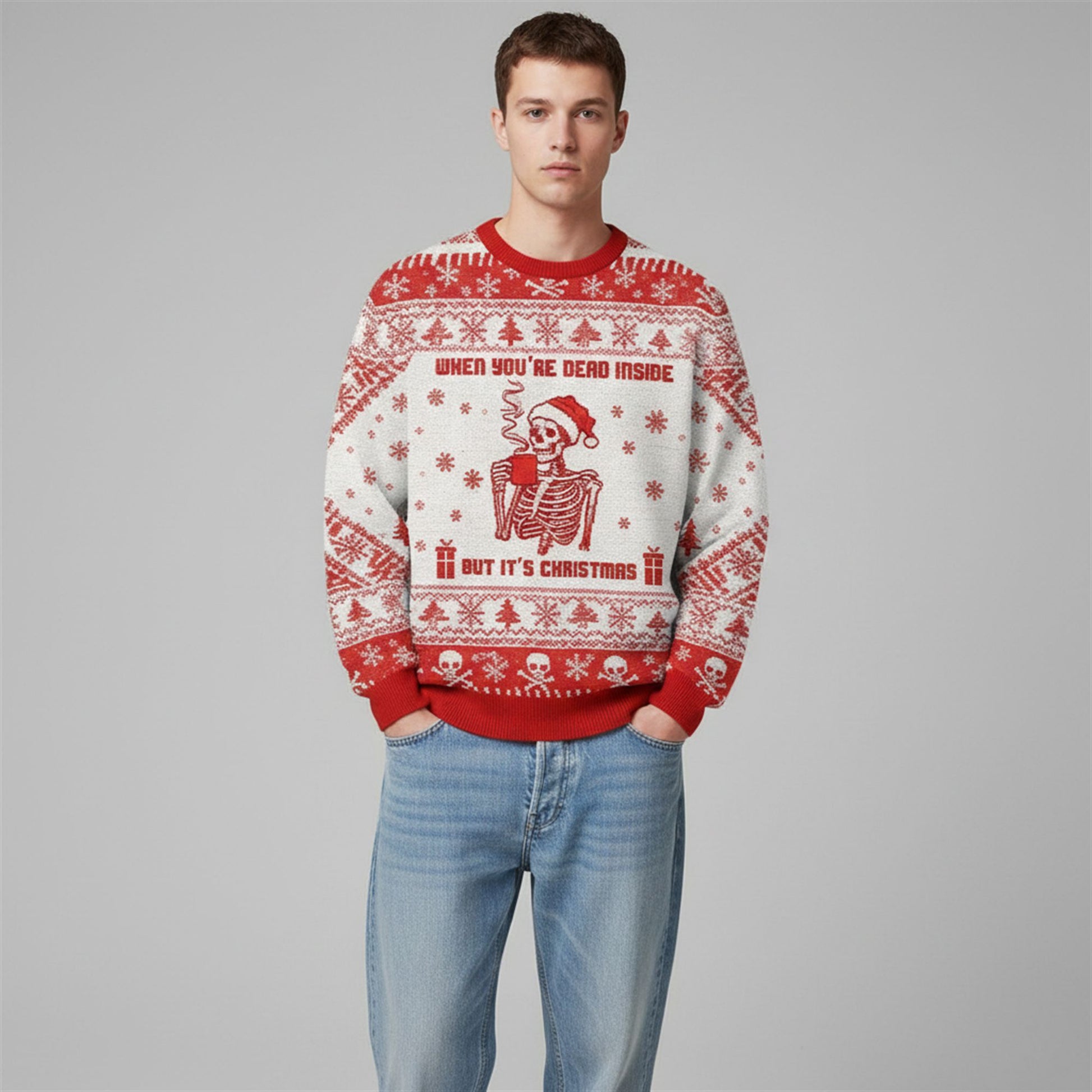 2026 Christmas Skull Dead Inside Festive Outside Ugly Sweater - Moonbestprint