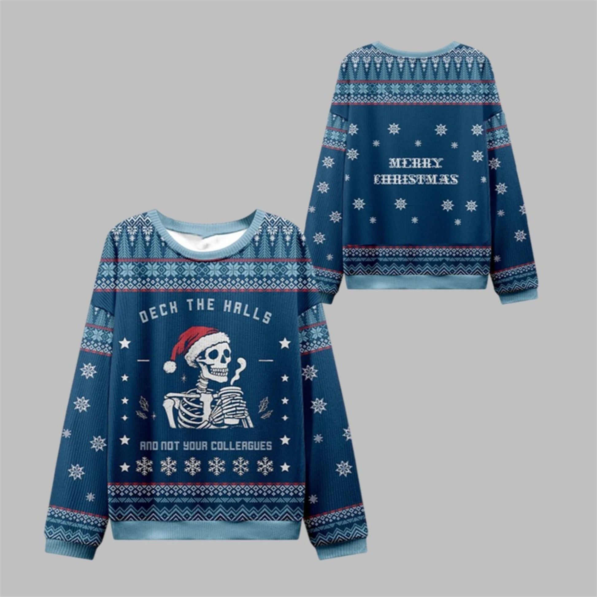 2026 Christmas Skull Deck the Halls Ugly Sweater - Moonbestprint