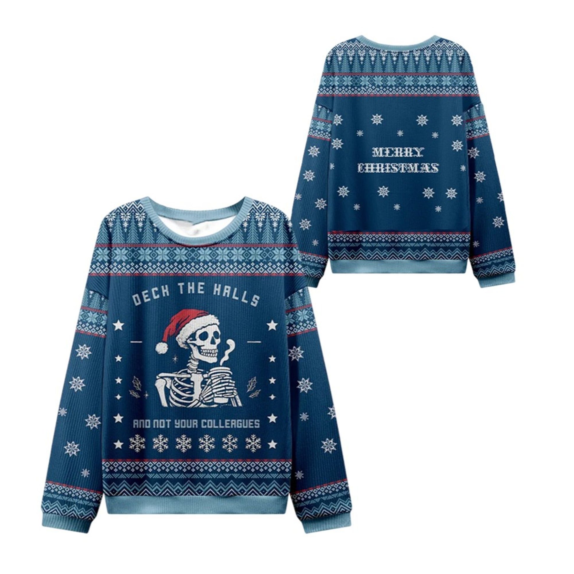 2026 Christmas Skull Deck the Halls Ugly Sweater - Moonbestprint