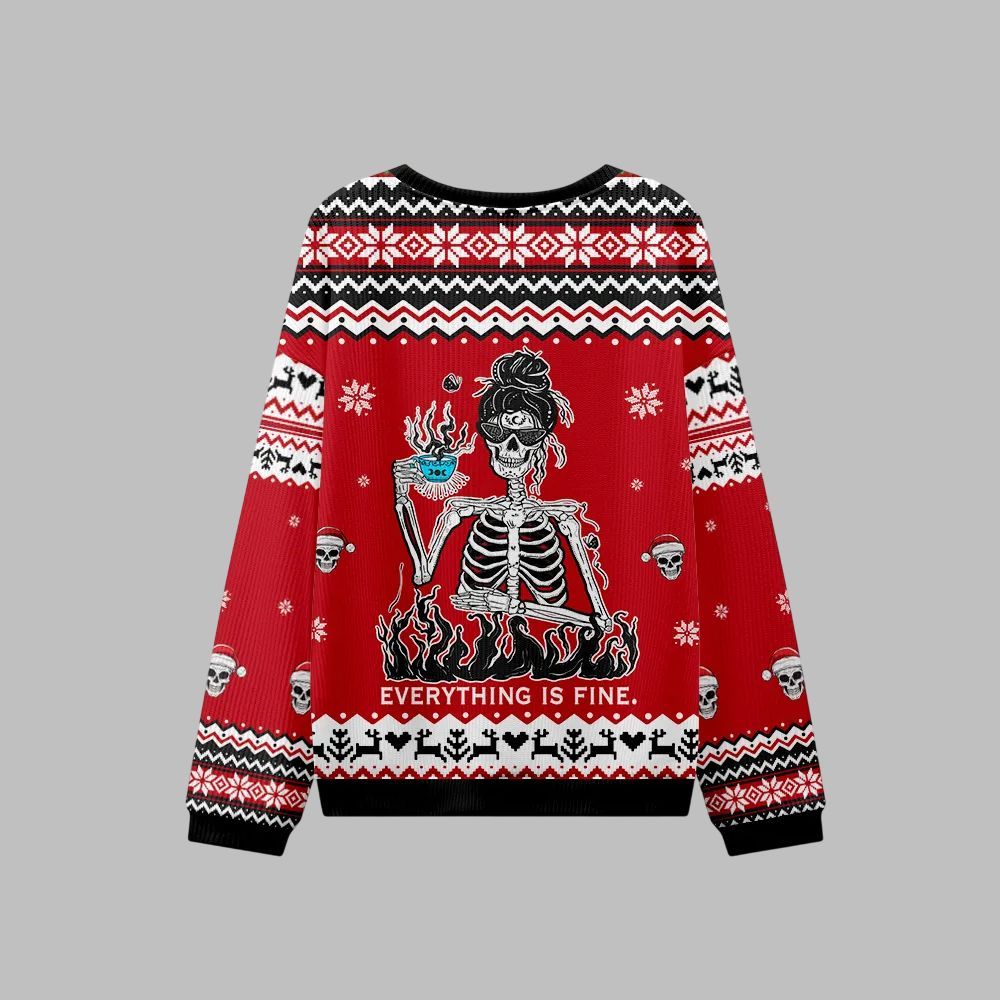 2026 Christmas Skull Everything Is Fine Ugly Christmas Sweater - Moonbestprint