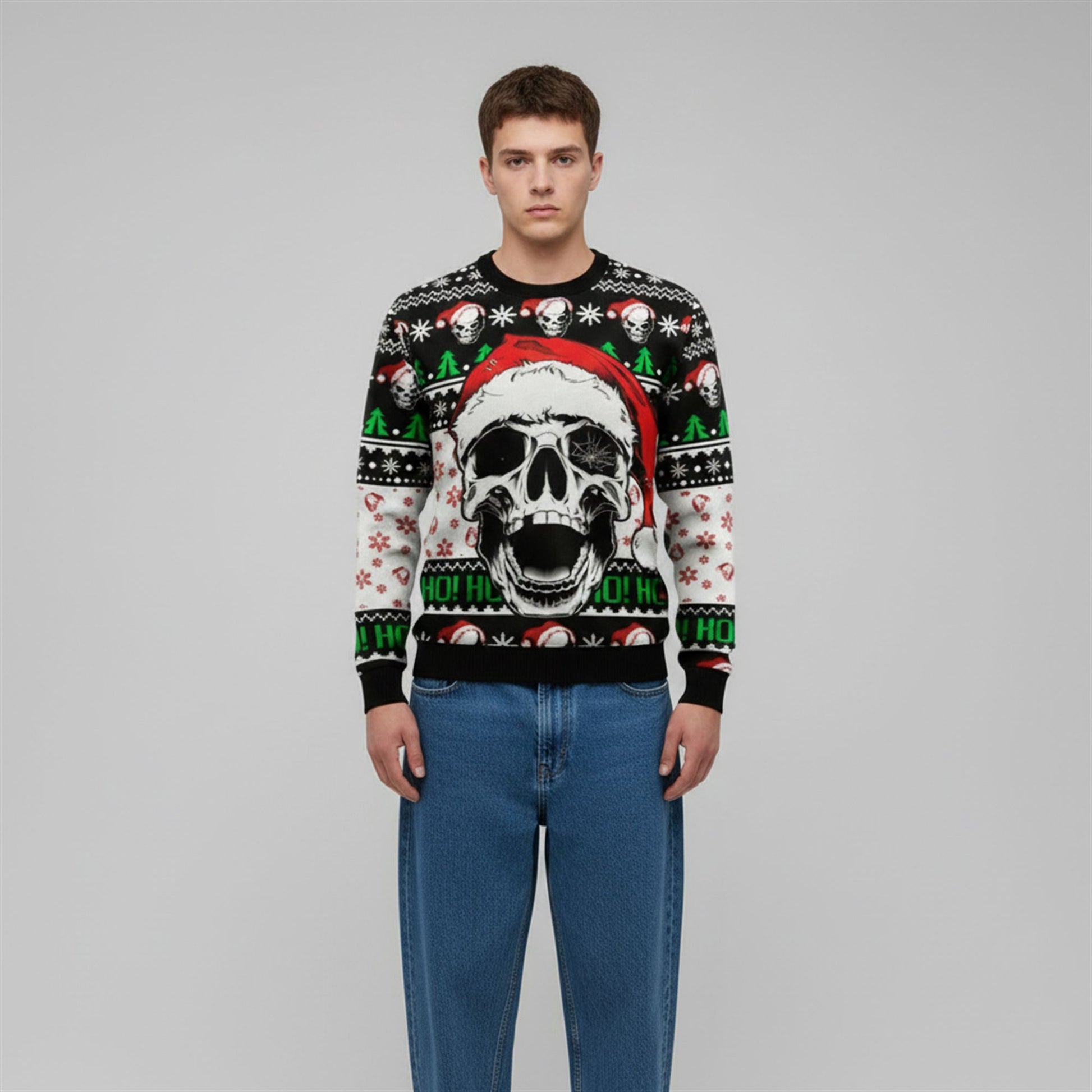 2026 Christmas Skull Ho Ho Ho Ugly Sweater - Moonbestprint