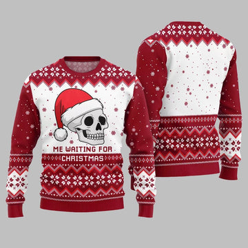 2026 Christmas Skull Me Waiting For Christmas Ugly Christmas Sweater - Moonbestprint