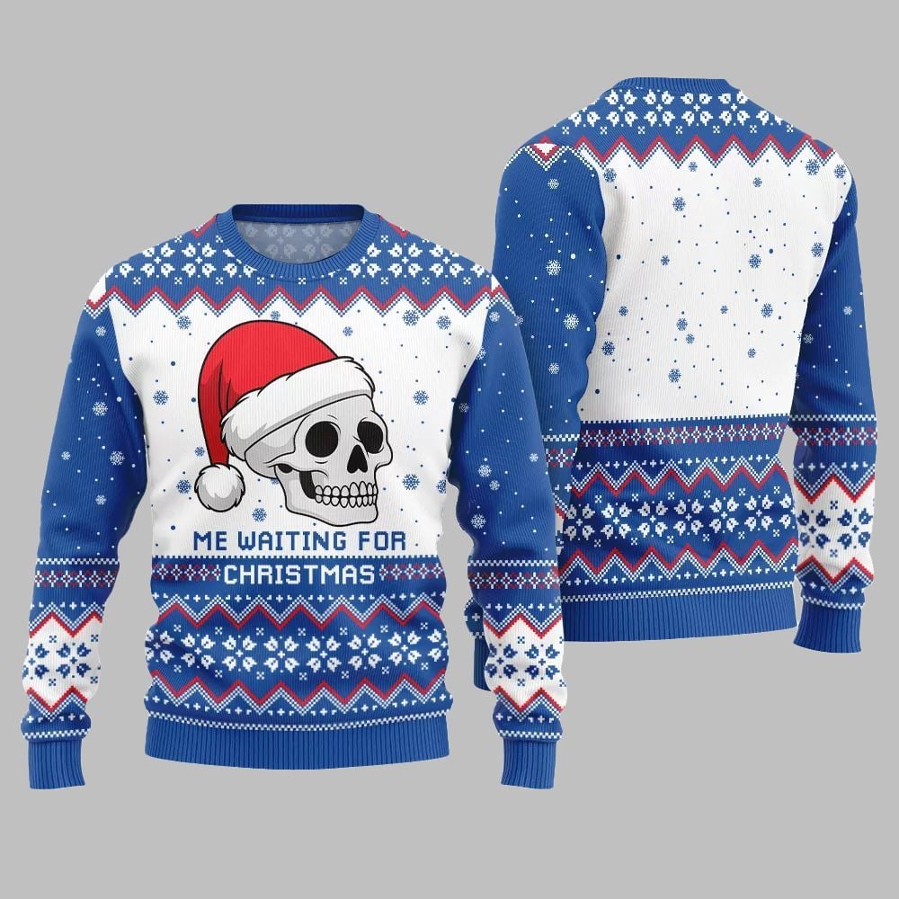 2026 Christmas Skull Me Waiting For Christmas Ugly Christmas Sweater - Moonbestprint