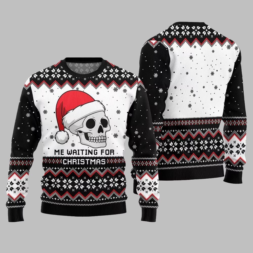 2026 Christmas Skull Me Waiting For Christmas Ugly Christmas Sweater - Moonbestprint