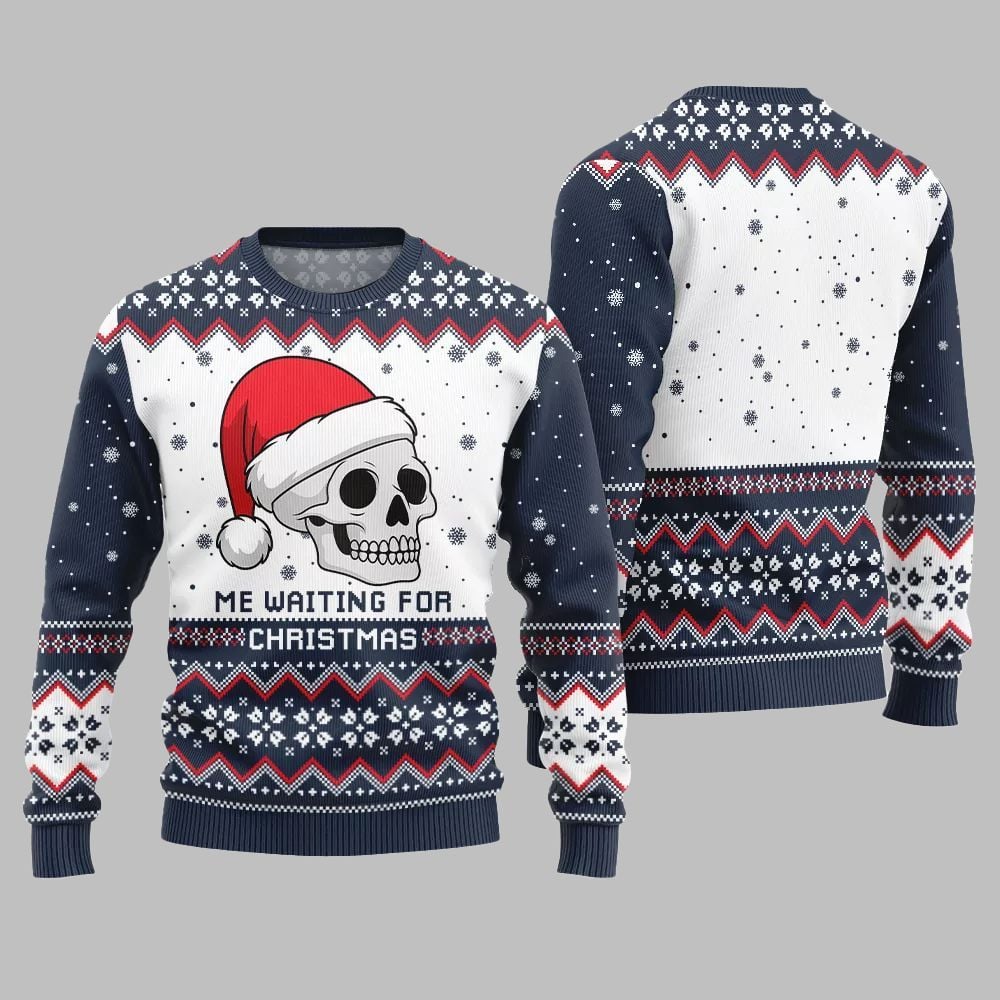 2026 Christmas Skull Me Waiting For Christmas Ugly Christmas Sweater - Moonbestprint