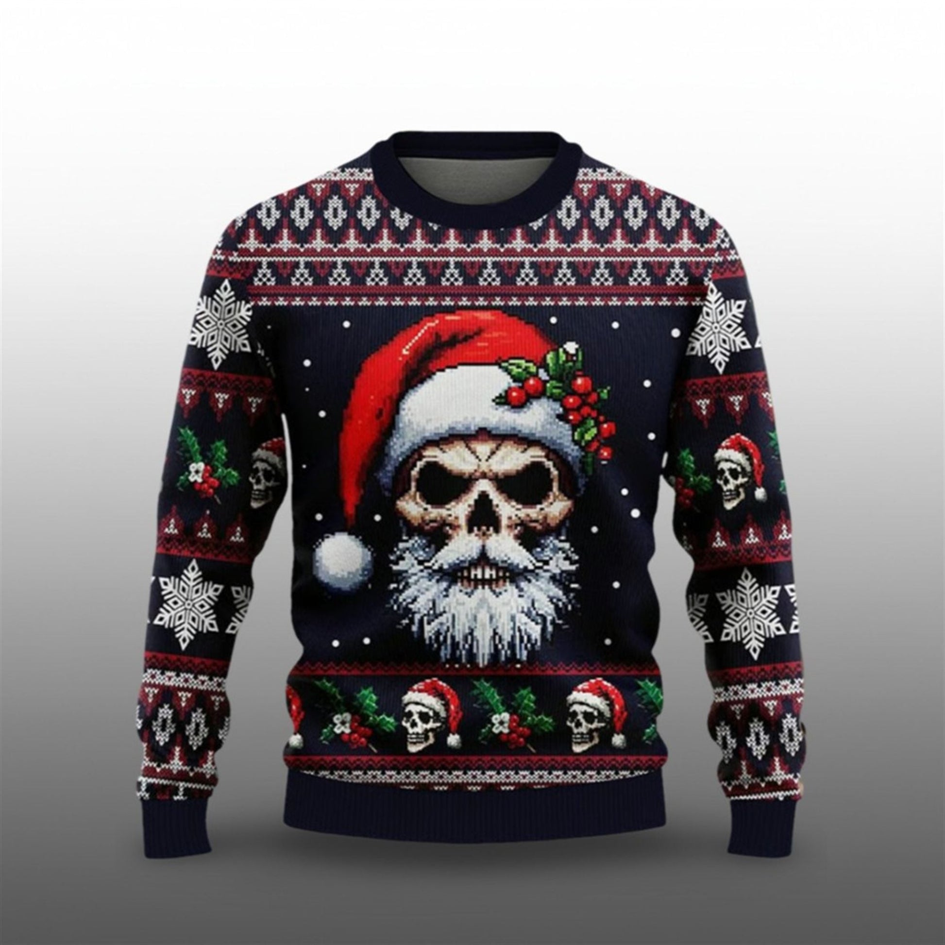 2026 Christmas Skull Santa Claus Ugly Sweater - Moonbestprint