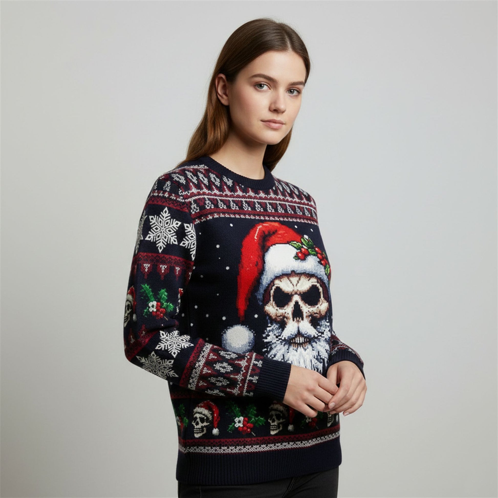 2026 Christmas Skull Santa Claus Ugly Sweater - Moonbestprint
