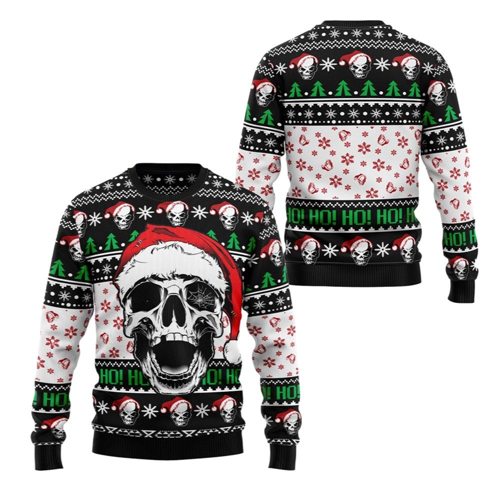 2026 Christmas Skull Xmas Hohoho Ugly Christmas Sweater - Moonbestprint