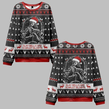 2026 Christmas Slay Bells and Scarlet Blooms Ugly Christmas Sweater - Moonbestprint