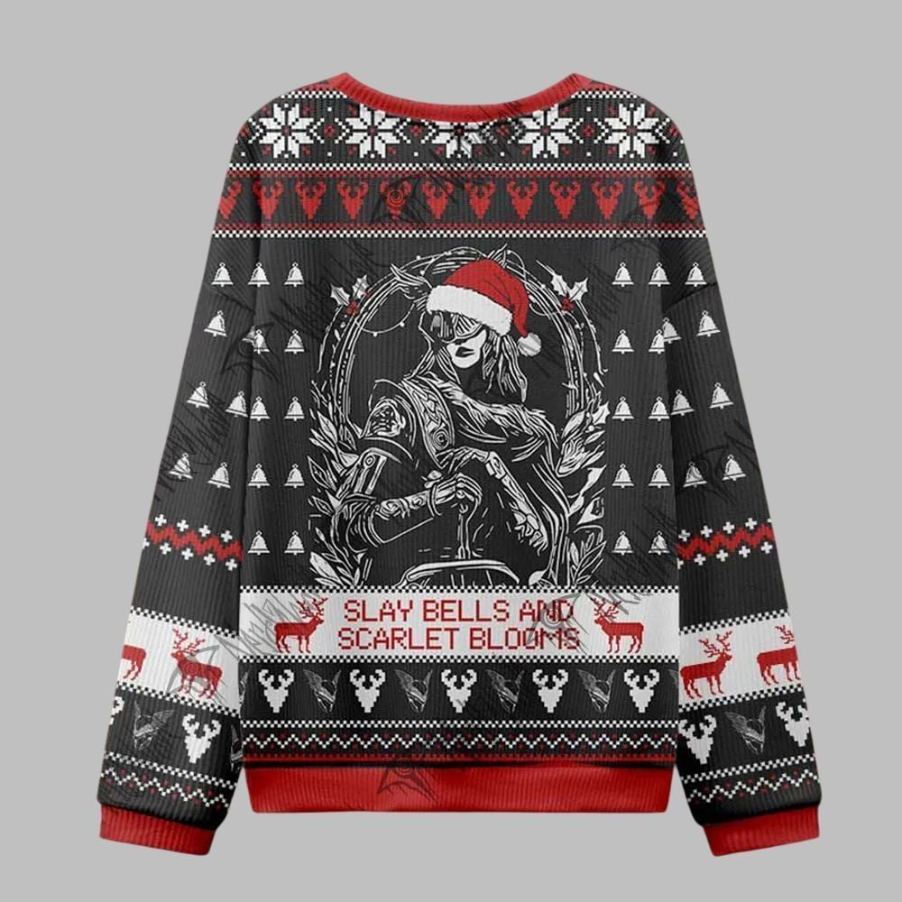 2026 Christmas Slay Bells and Scarlet Blooms Ugly Christmas Sweater - Moonbestprint