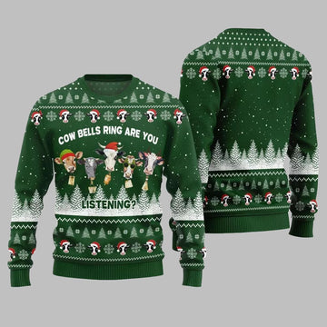 2026 Christmas Sleepy Cow Bells Ring Are You Listening Ugly Christmas Sweater - Moonbestprint