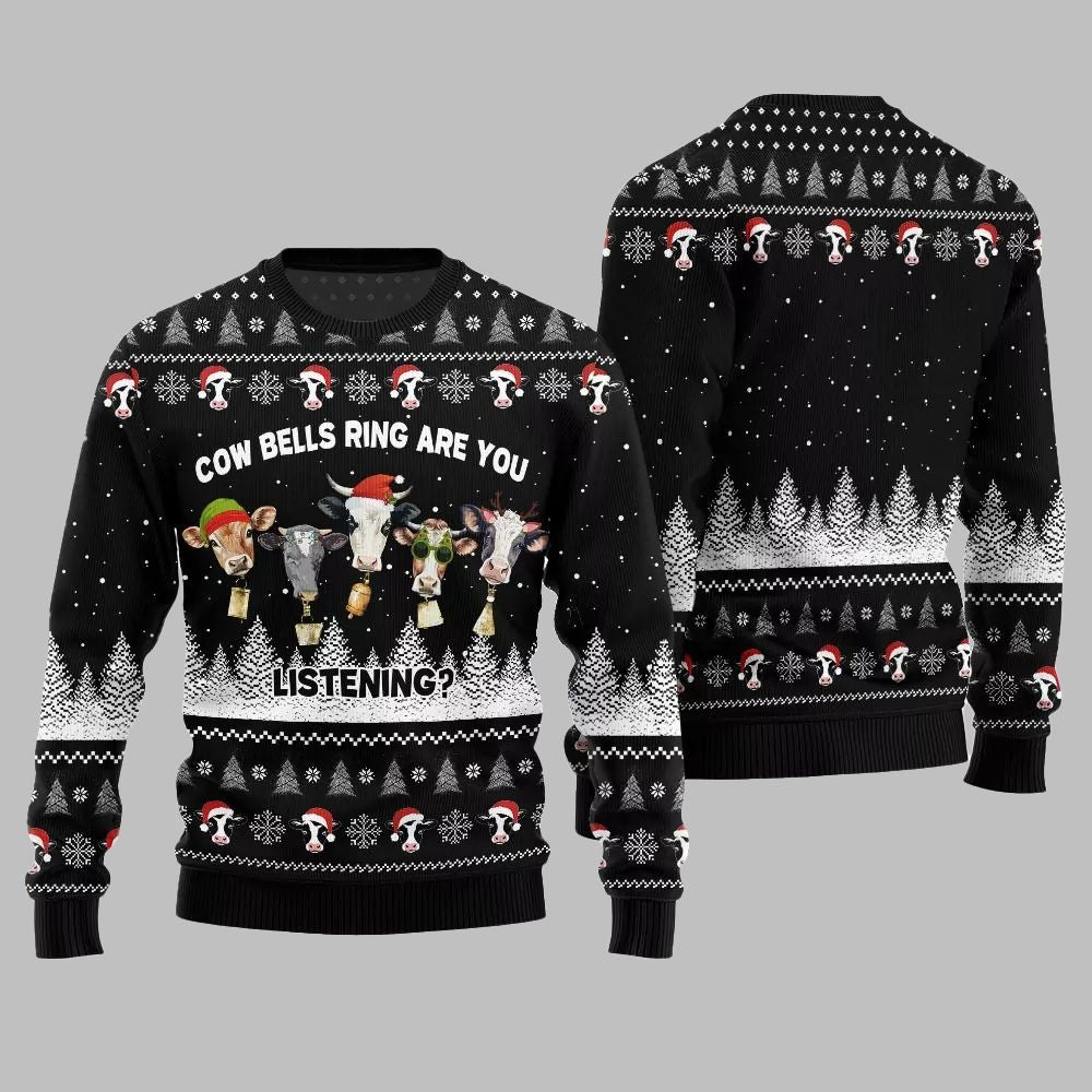 2026 Christmas Sleepy Cow Bells Ring Are You Listening Ugly Christmas Sweater - Moonbestprint