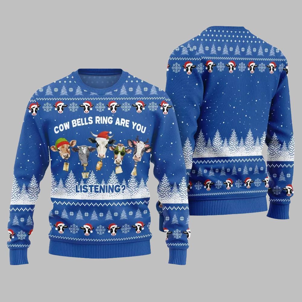 2026 Christmas Sleepy Cow Bells Ring Are You Listening Ugly Christmas Sweater - Moonbestprint