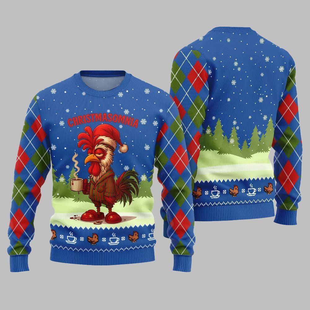 Sleepy Rooster Christmasomnia Ugly Christmas Sweater - Moonbestprint