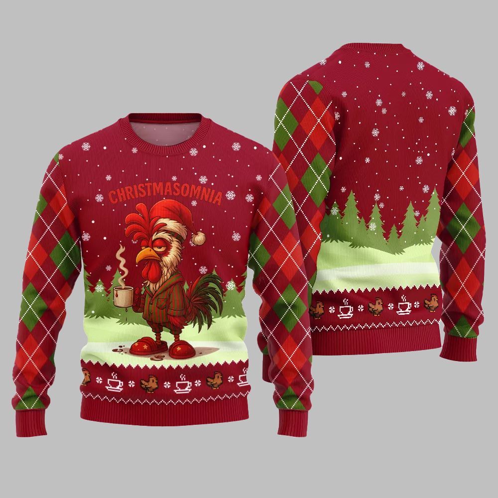 Sleepy Rooster Christmasomnia Ugly Christmas Sweater - Moonbestprint