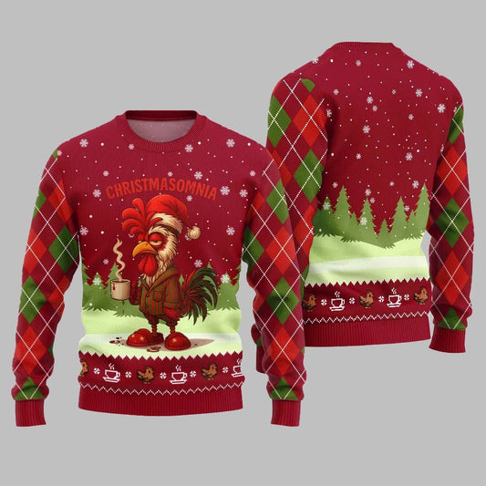 Sleepy Rooster Christmasomnia Ugly Christmas Sweater - Moonbestprint