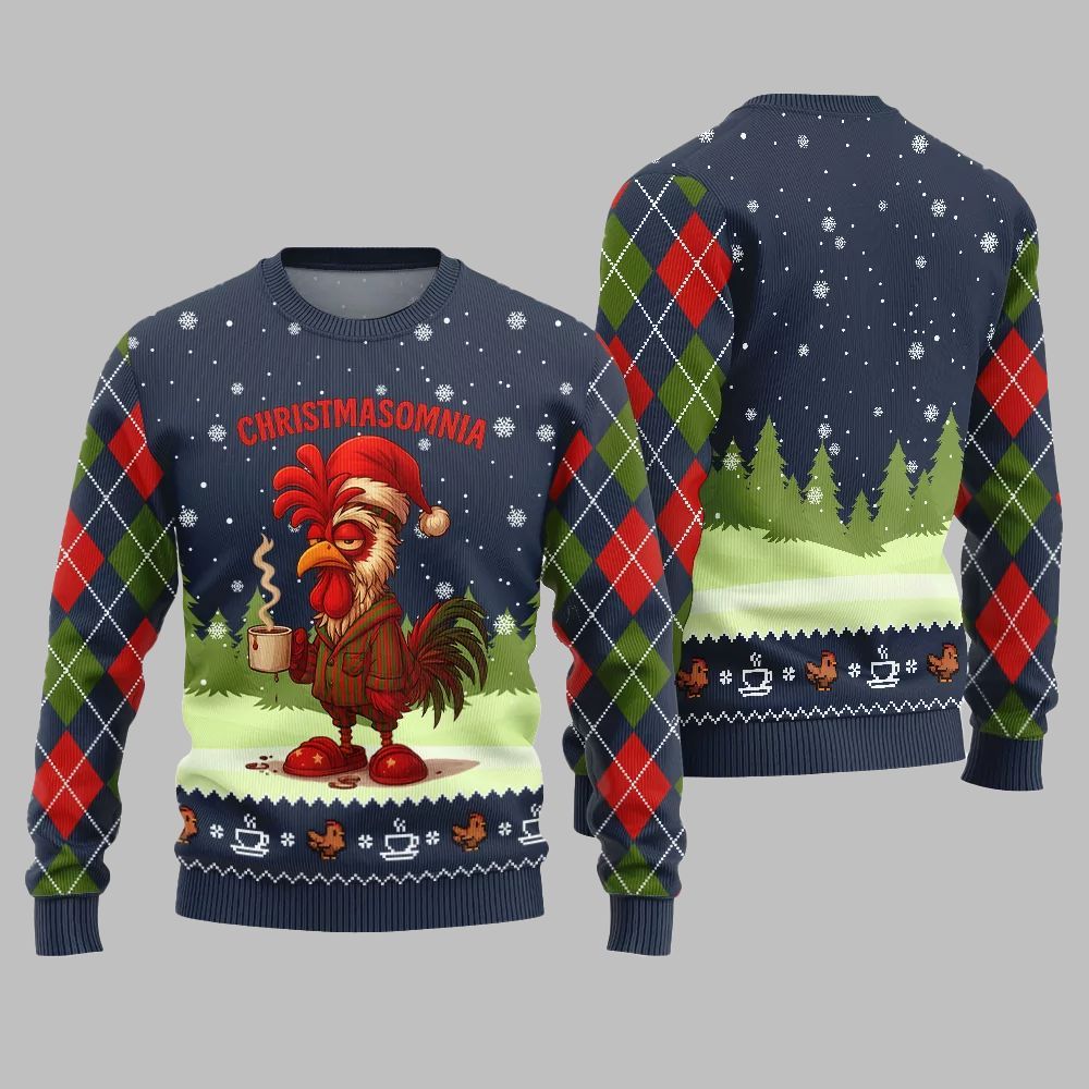 Sleepy Rooster Christmasomnia Ugly Christmas Sweater - Moonbestprint