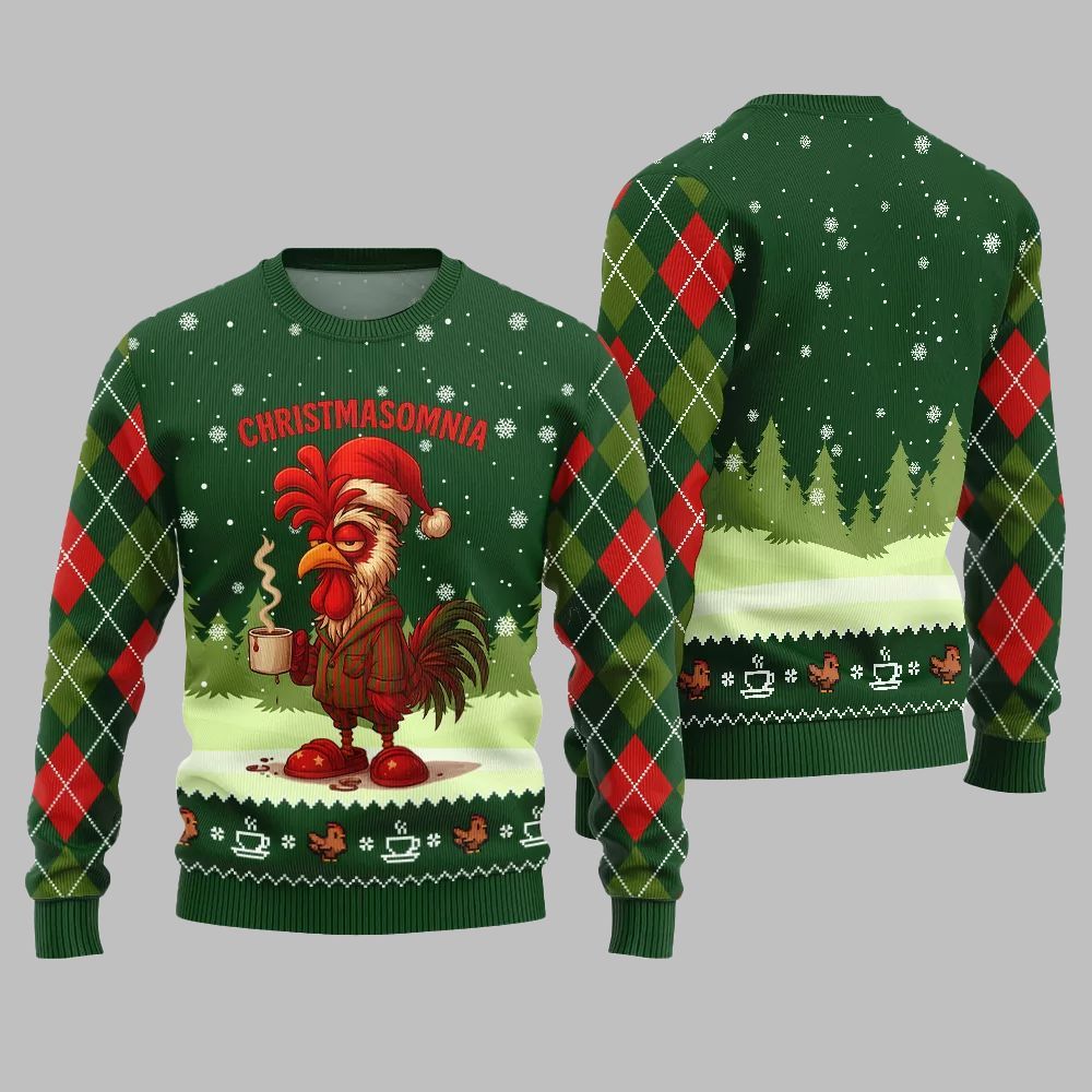 Sleepy Rooster Christmasomnia Ugly Christmas Sweater - Moonbestprint