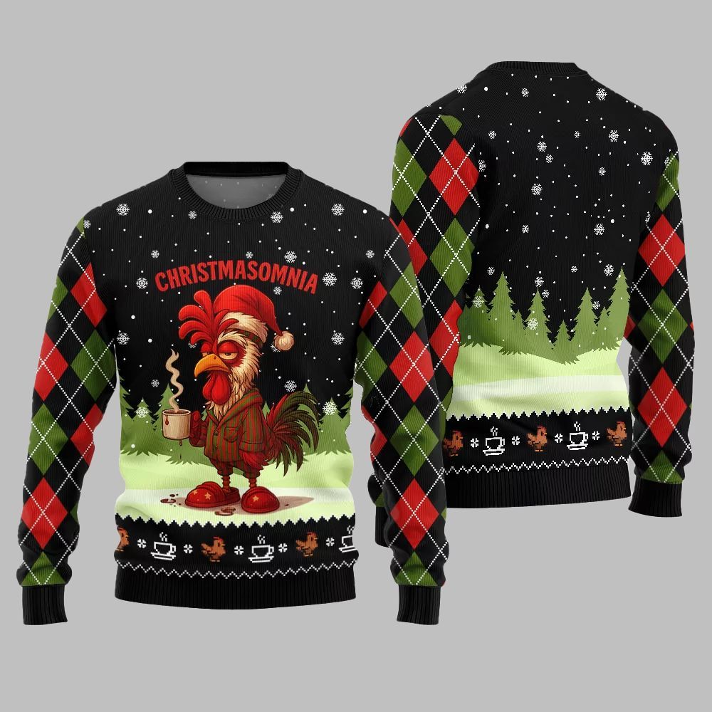 Sleepy Rooster Christmasomnia Ugly Christmas Sweater - Moonbestprint