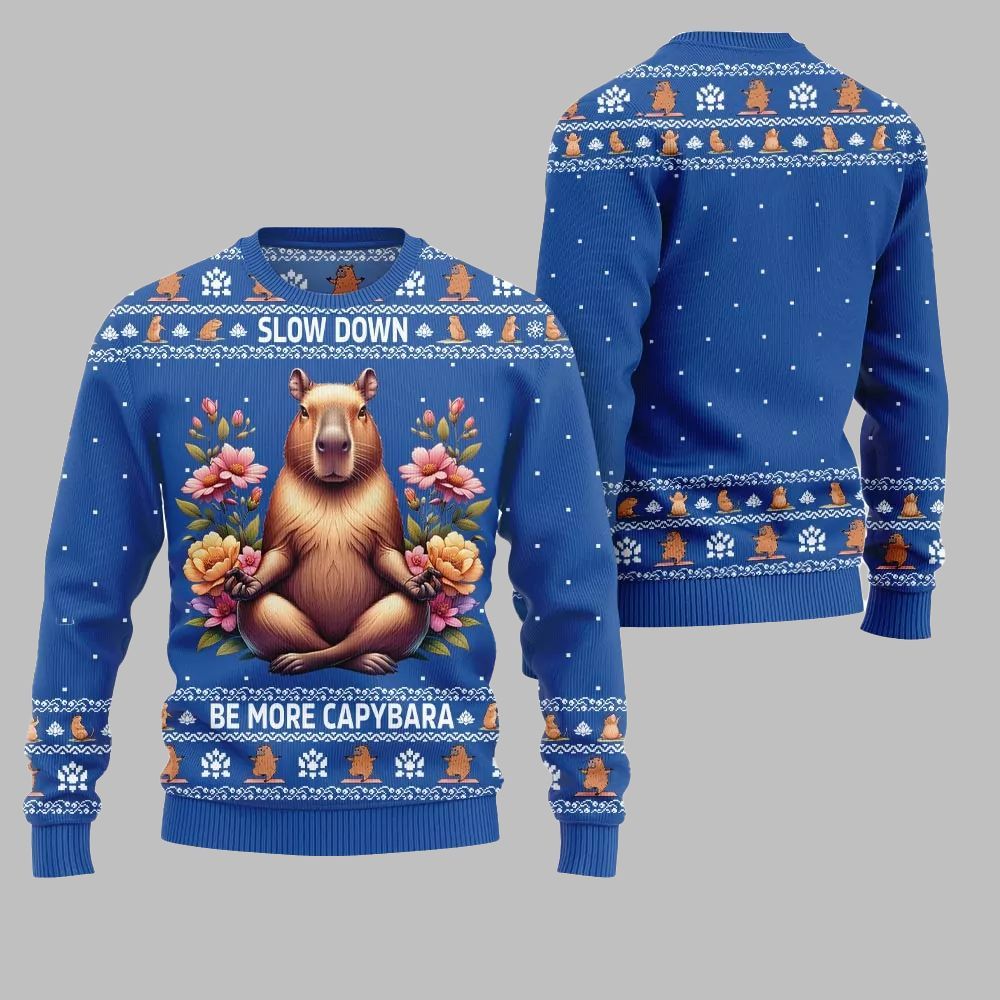 2026 Christmas Slow Down Be More Capybara Ugly Christmas Sweater - Moonbestprint