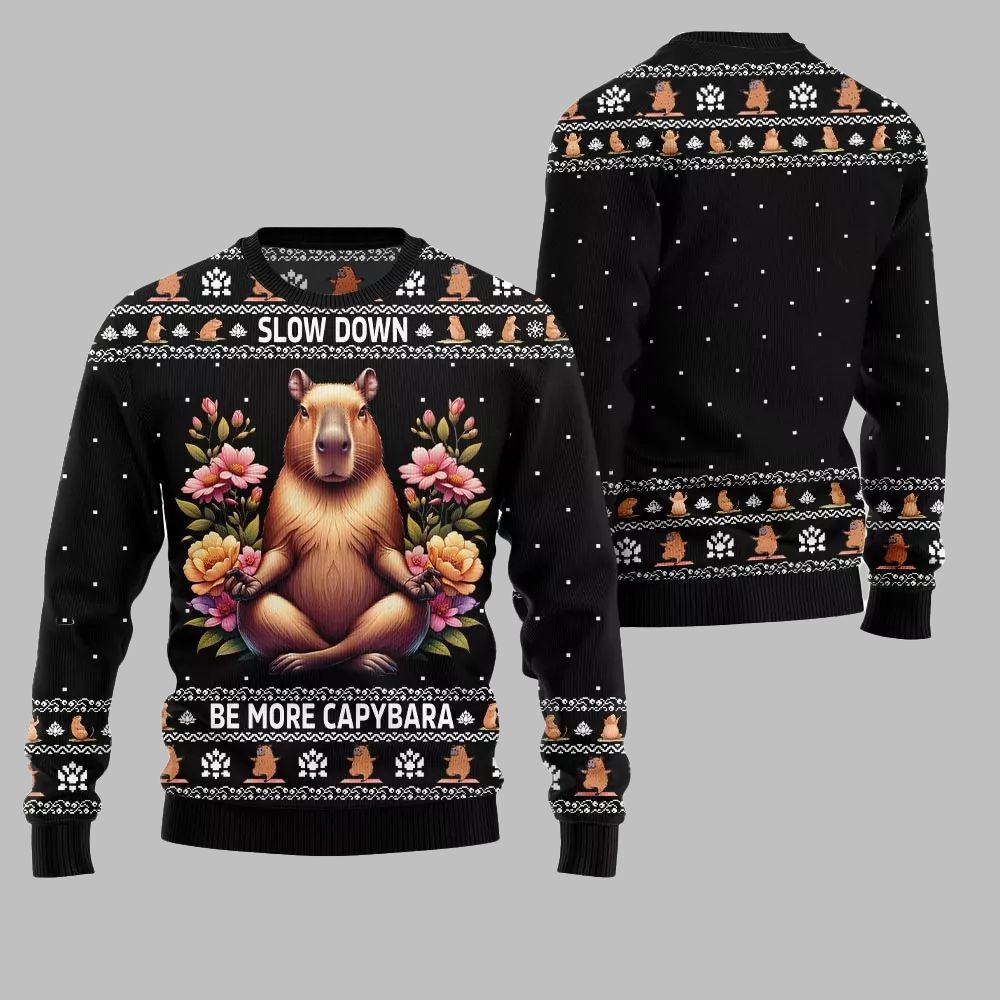 2026 Christmas Slow Down Be More Capybara Ugly Christmas Sweater - Moonbestprint