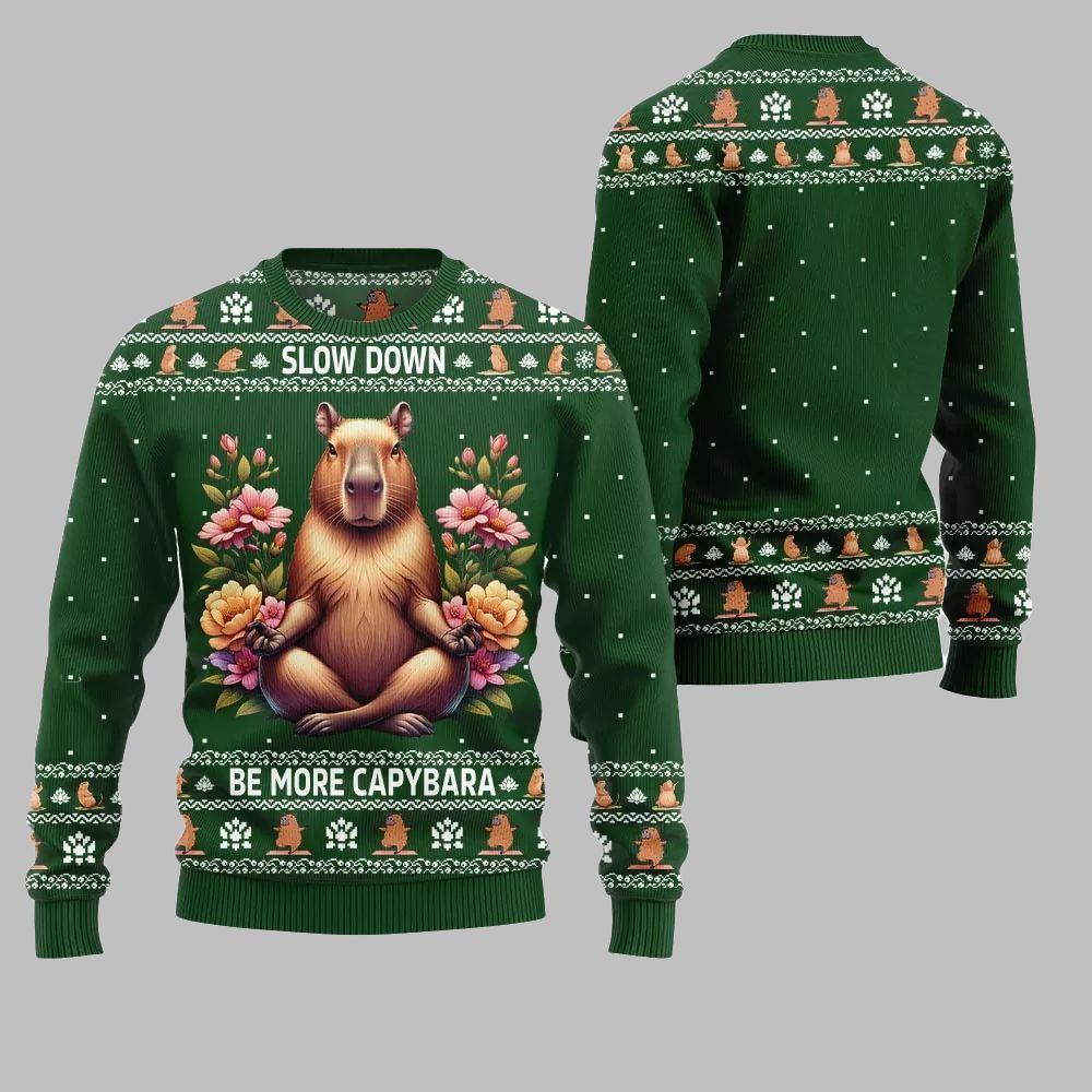 2026 Christmas Slow Down Be More Capybara Ugly Christmas Sweater - Moonbestprint